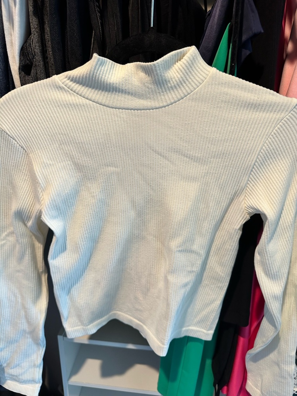 ZARA Ribbed Mock Neck Long-Sleeve Top - cream colored
